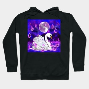 Blue and purple beautiful swan with rain drops falling into Water Hoodie